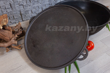 Казан узбекский чугунный 12л круглое дно с крышкой-гриль